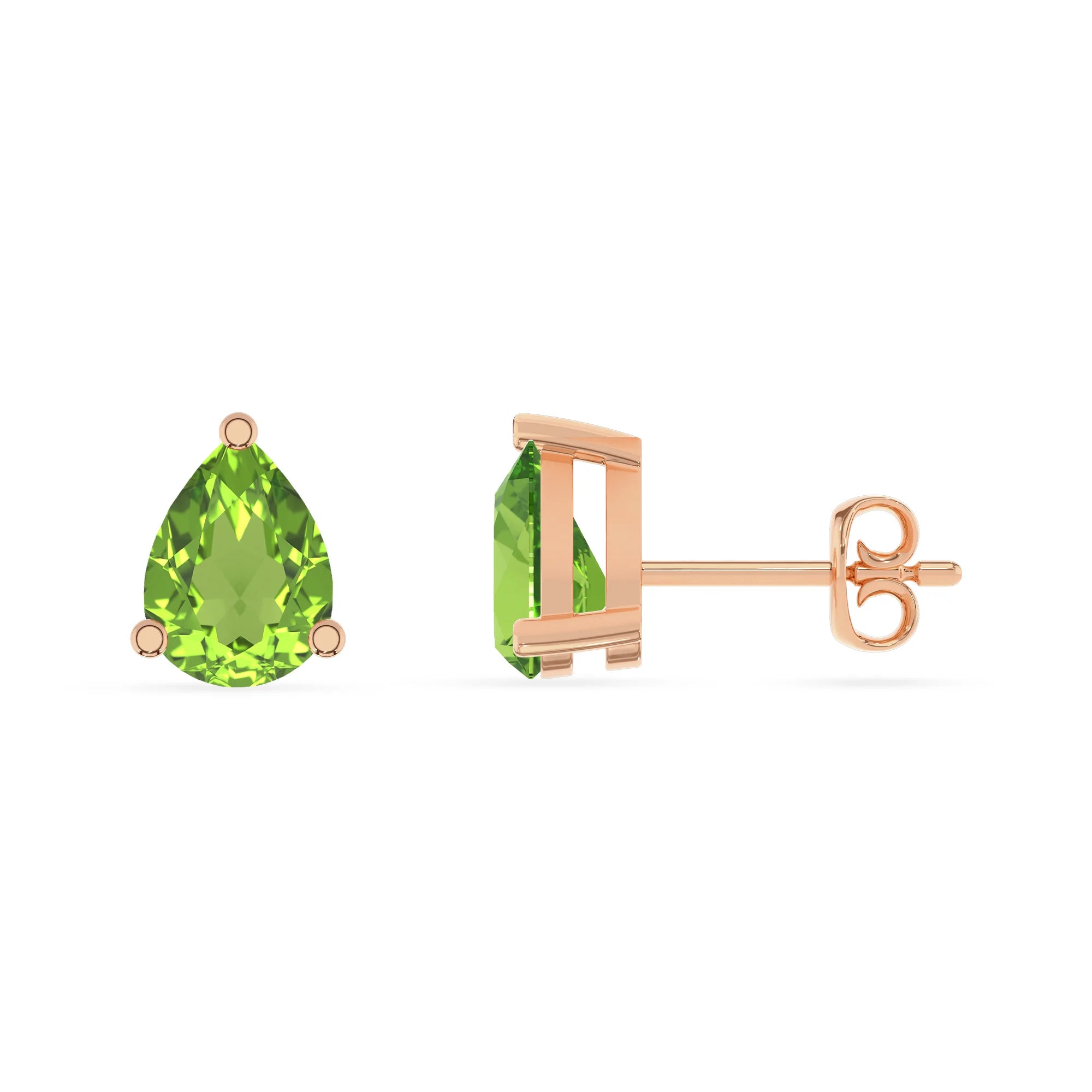 natural peridot pear stud earrings in rose gold