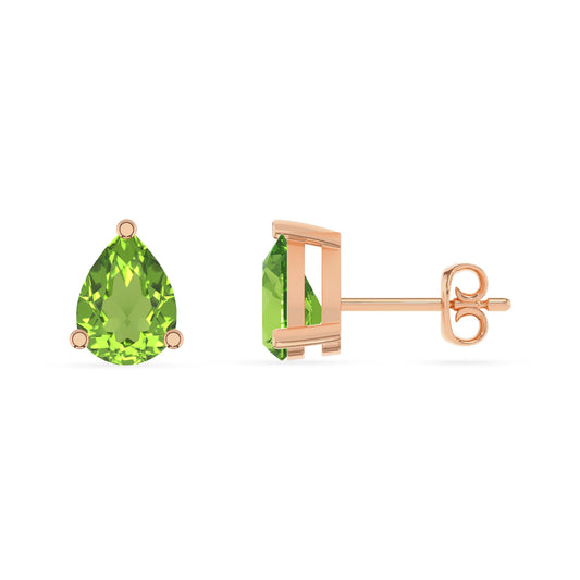 natural peridot pear stud earrings in rose gold