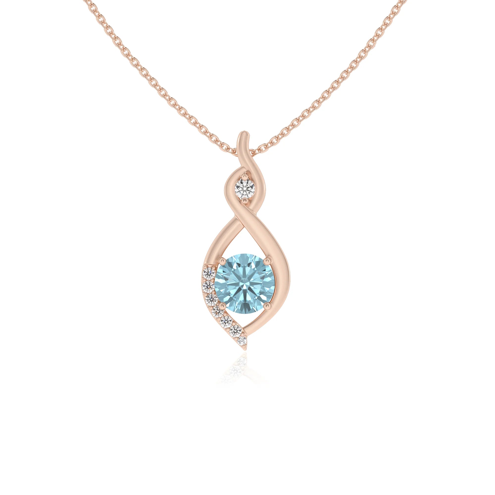 lab grown aquamarine round solitaire necklaces in rose gold