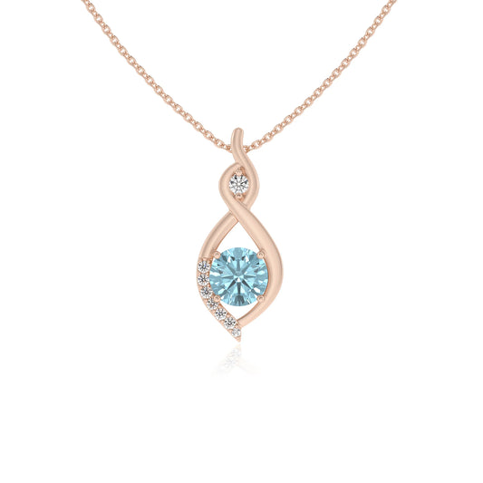 lab grown aquamarine round solitaire necklaces in rose gold