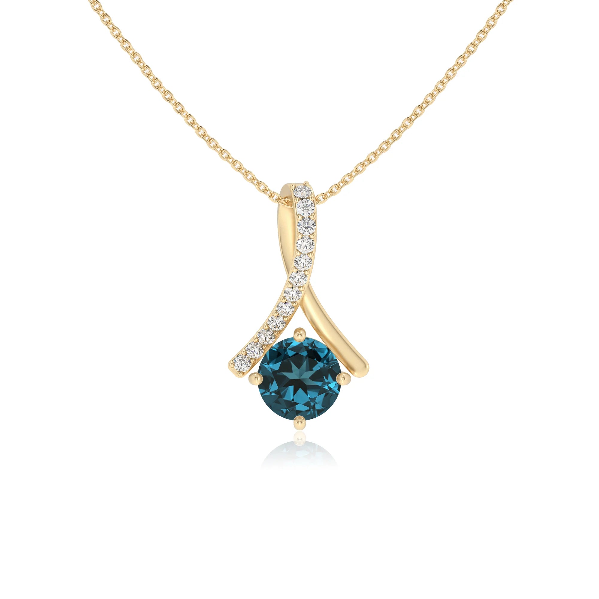 natural london-blue-topaz round solitaire necklaces in yellow gold