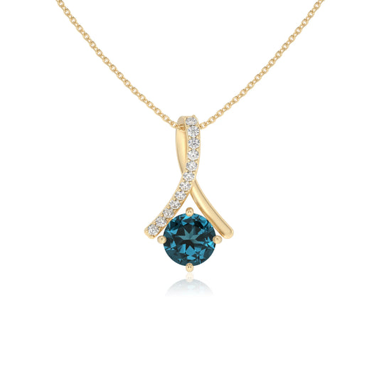 natural london-blue-topaz round solitaire necklaces in yellow gold