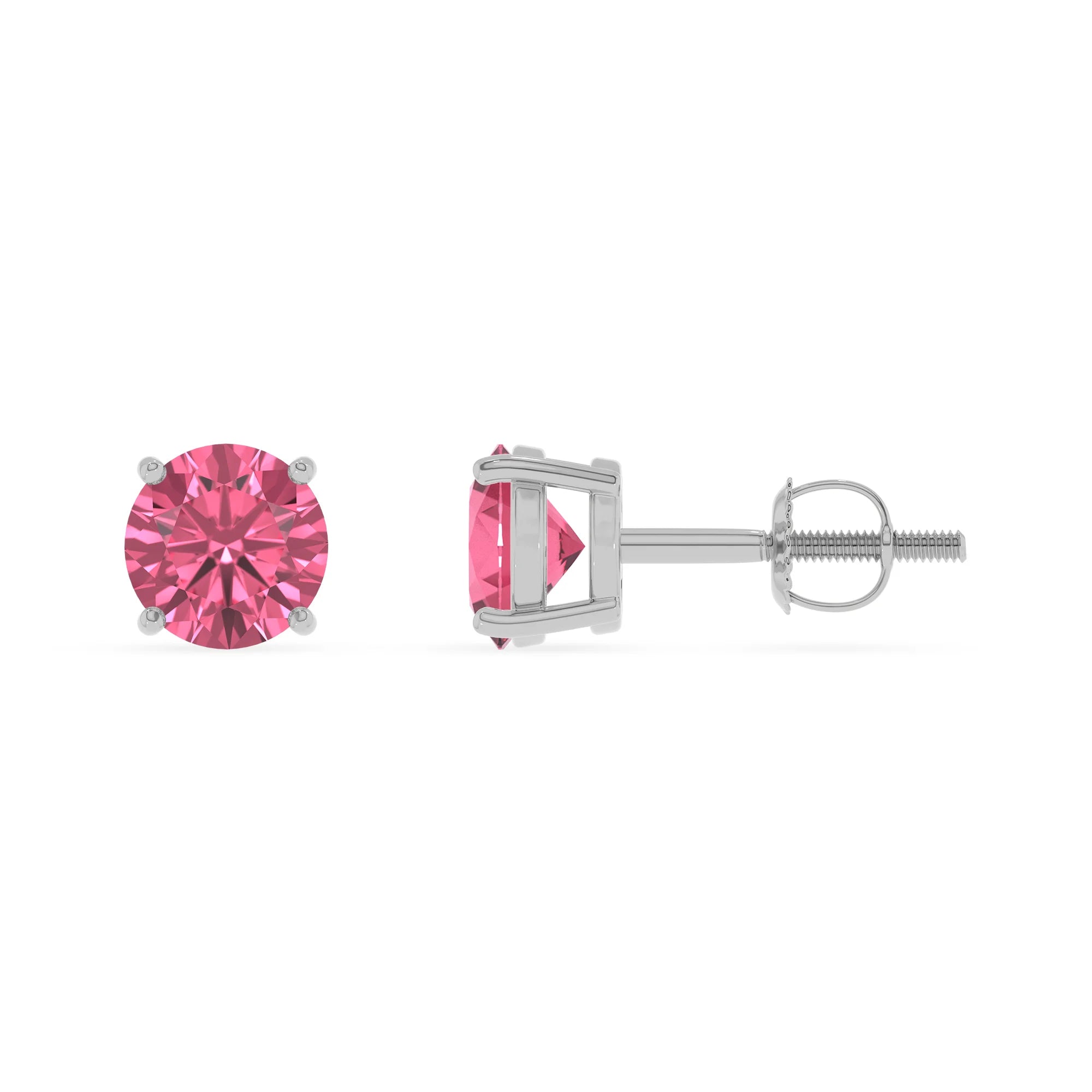 lab grown pink tourmaline round stud earrings in sterling silver