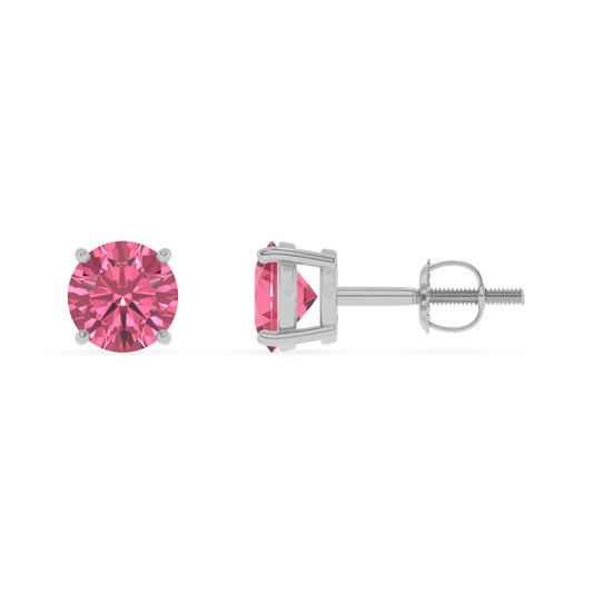 lab grown pink tourmaline round stud earrings in sterling silver