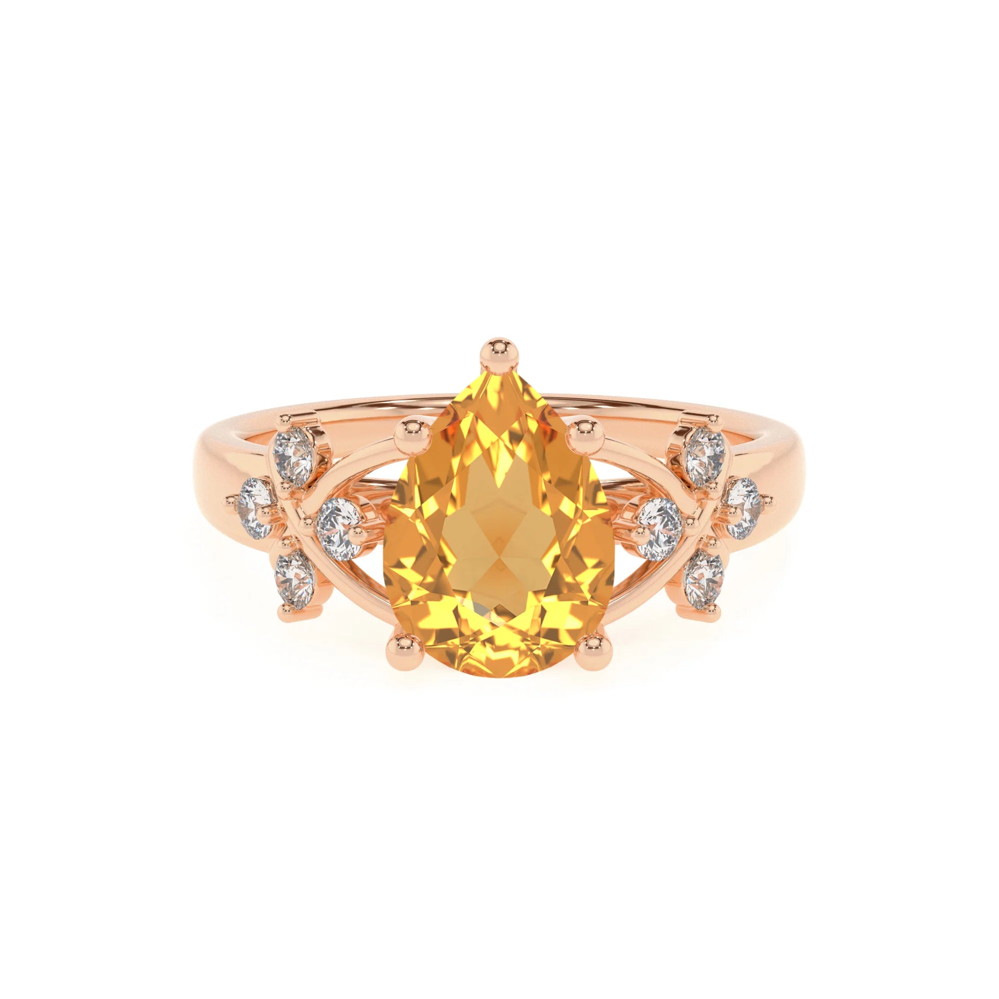 lab grown citrine pear solitaire rings in rose gold