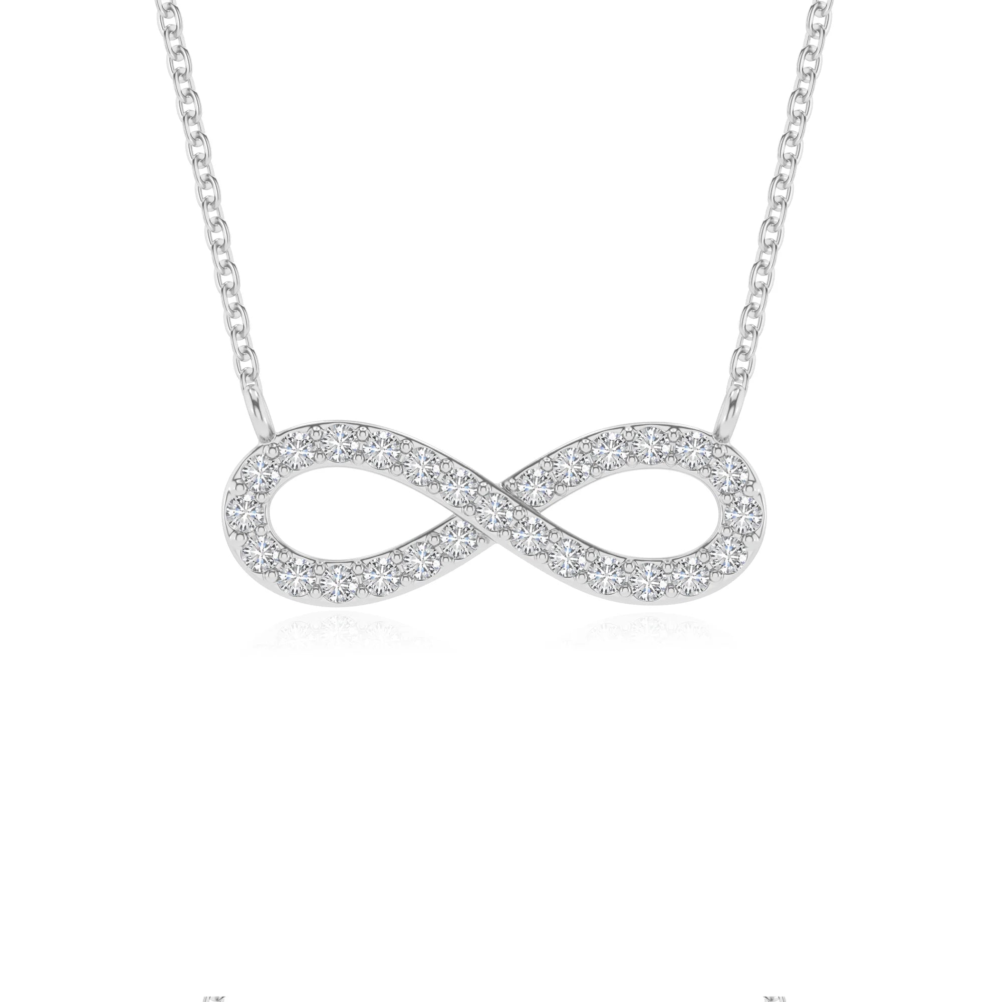 lab grown moissanite round infinity v-bale necklaces in sterling silver