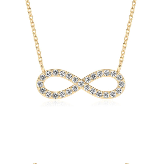 lab grown diamond round infinity v-bale necklaces in yellow gold