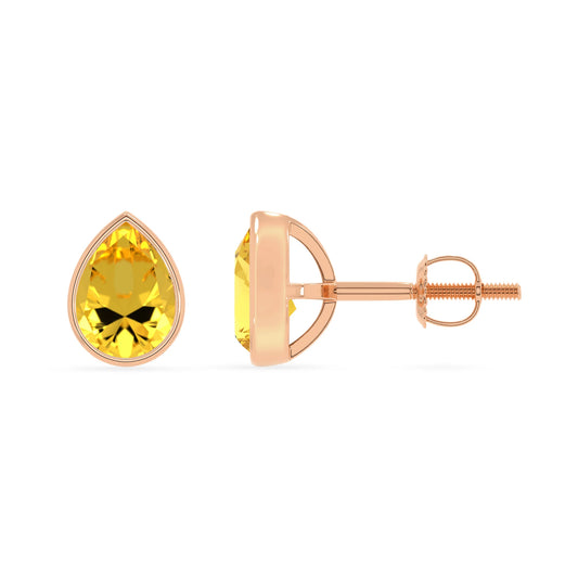 lab grown yellow sapphire pear stud earrings in rose gold