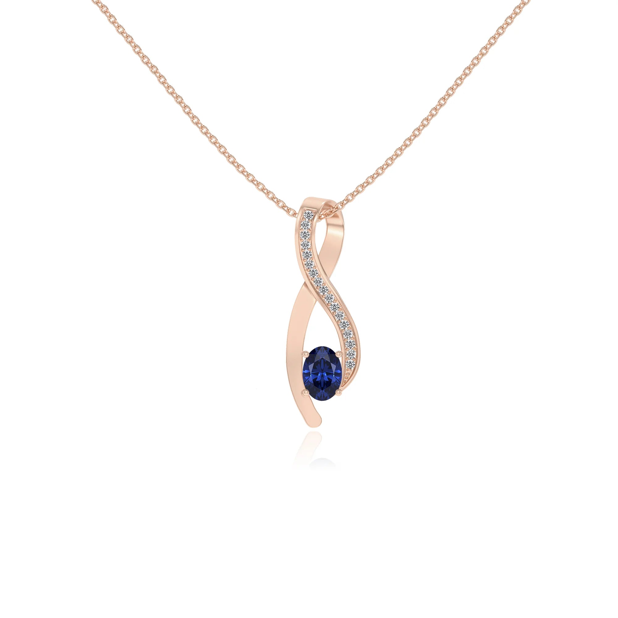 lab grown blue-sapphire oval solitaire necklaces in rose gold