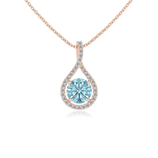lab grown aquamarine round solitaire necklaces in rose gold