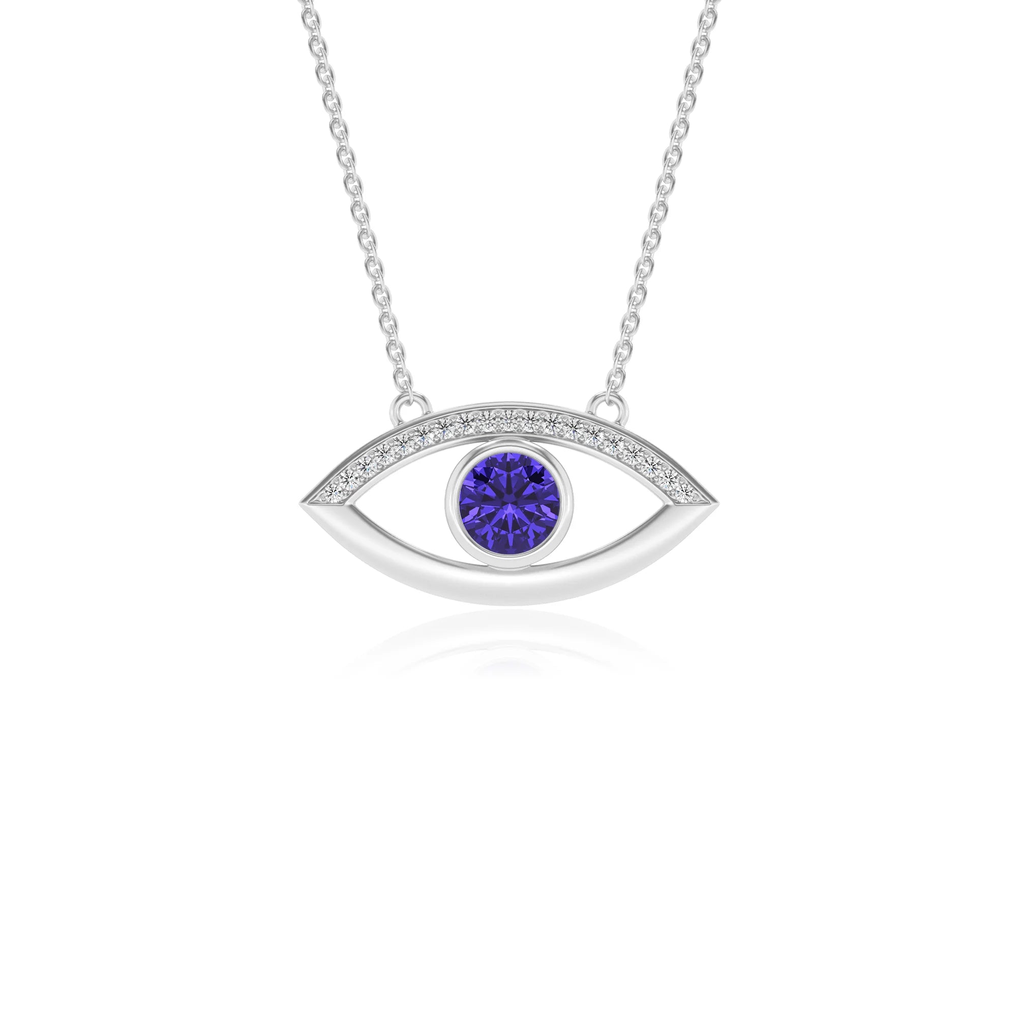 lab grown tanzanite round solitaire necklaces in white gold