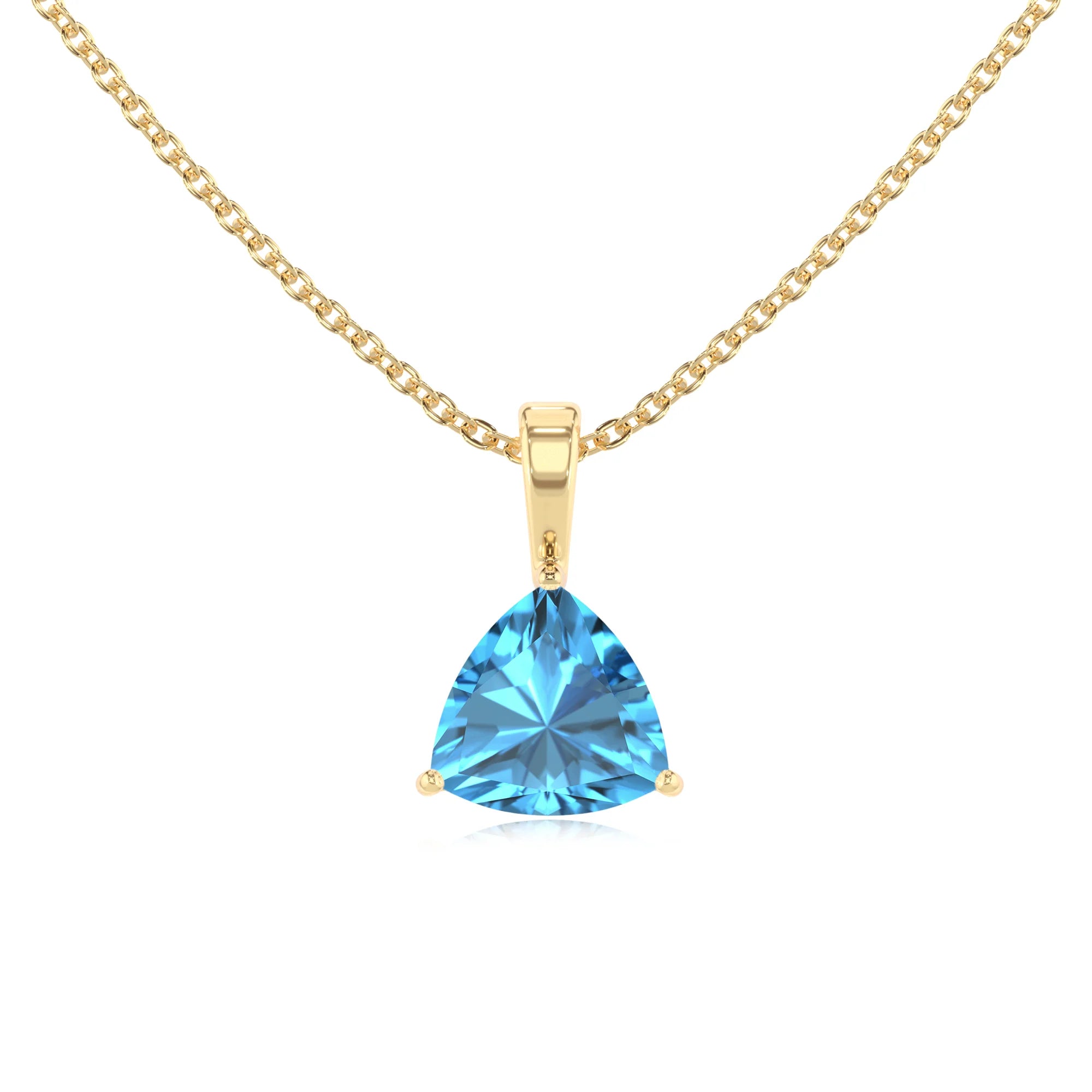 natural swiss-blue-topaz trillion solitaire necklaces in yellow gold