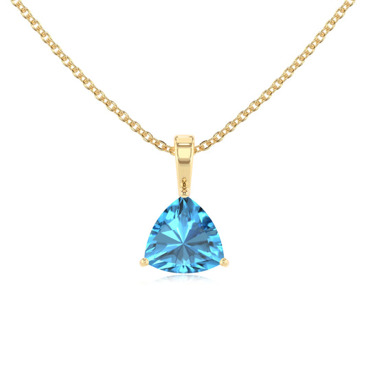 natural swiss-blue-topaz trillion solitaire necklaces in yellow gold