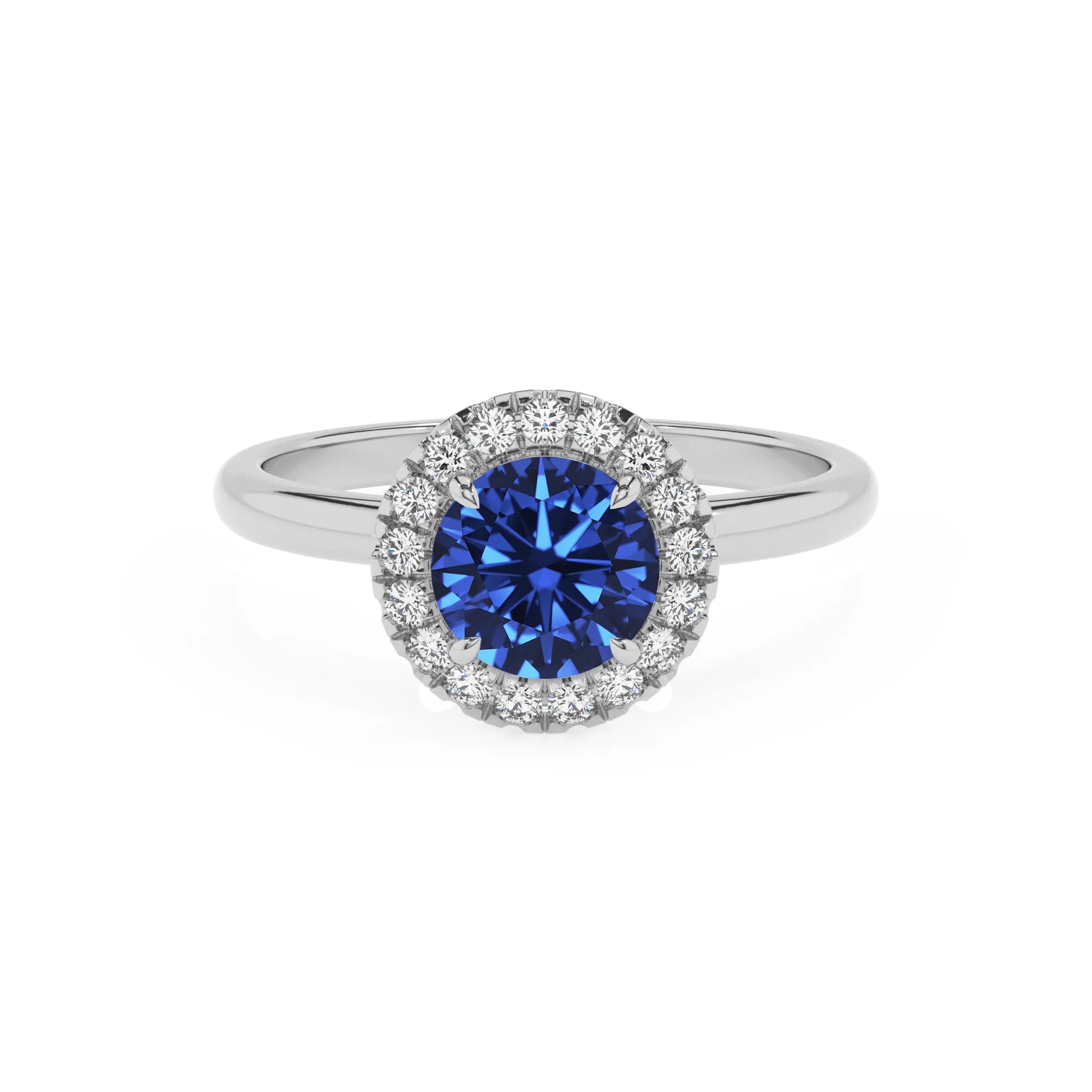 lab grown blue-sapphire round solitaire rings in platinum