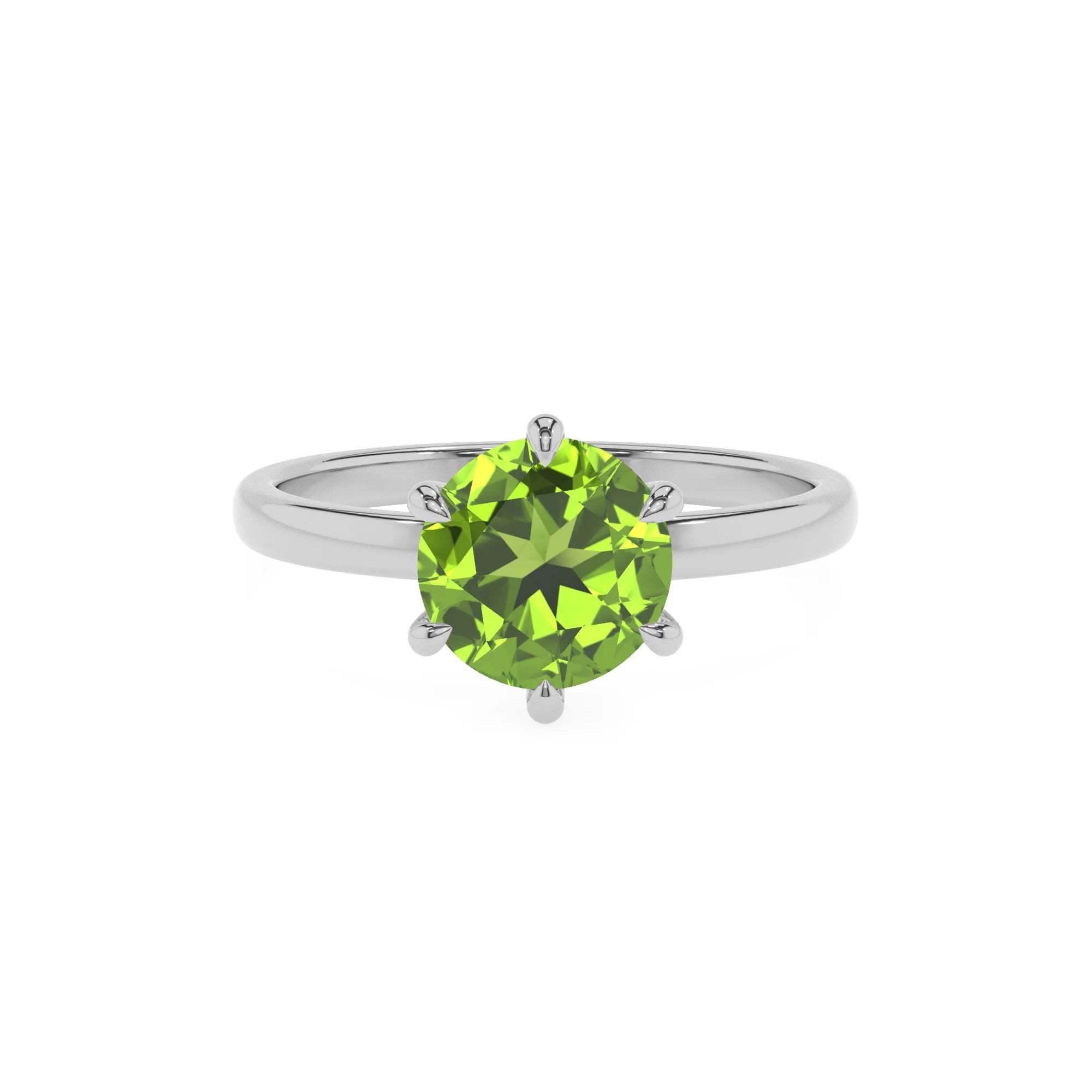natural peridot round solitaire rings in platinum