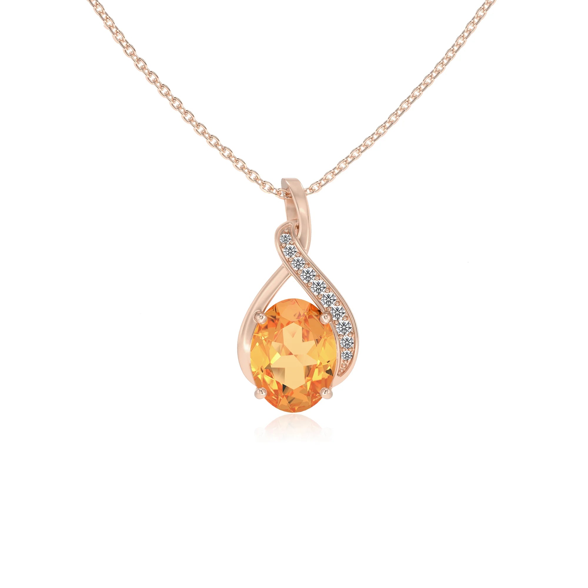 lab grown citrine oval solitaire necklaces in rose gold