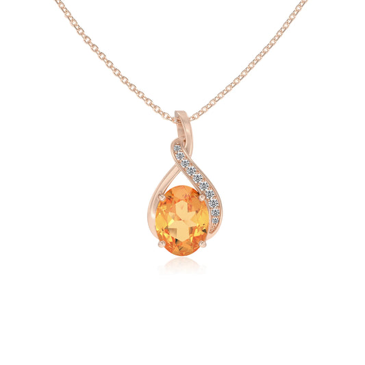 lab grown citrine oval solitaire necklaces in rose gold