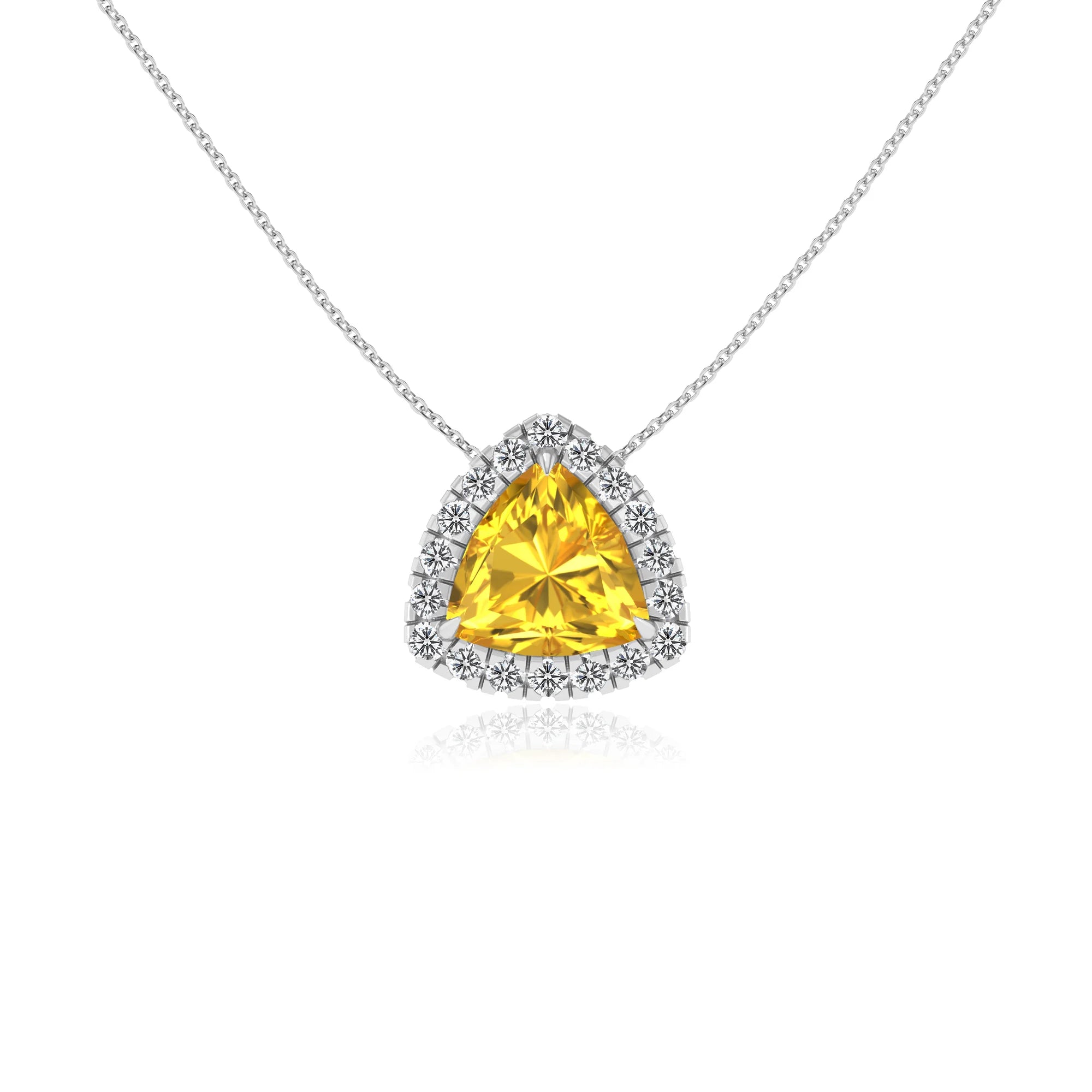 lab grown yellow sapphire trillion solitaire necklaces in white gold