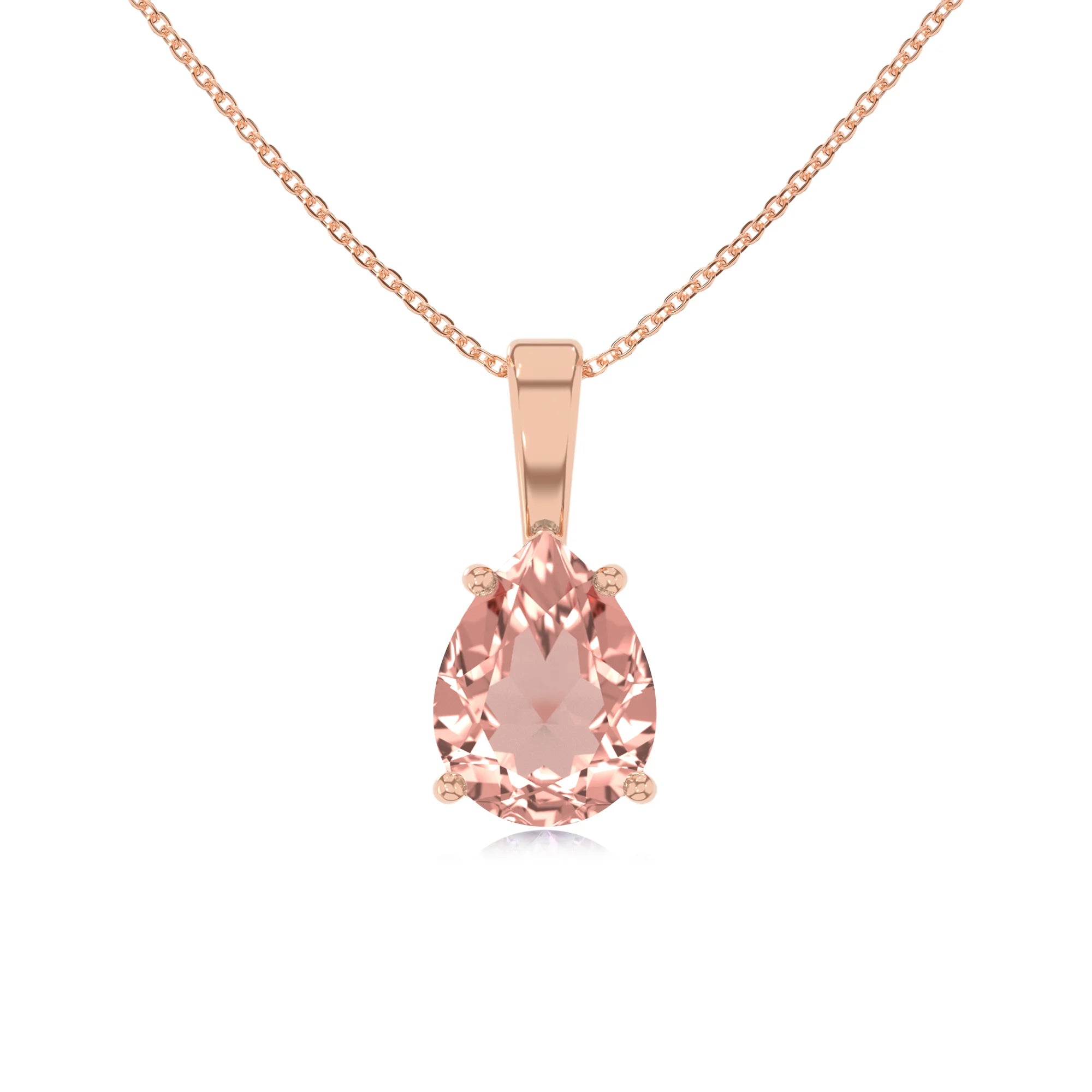 lab grown morganite pear solitaire necklaces in rose gold