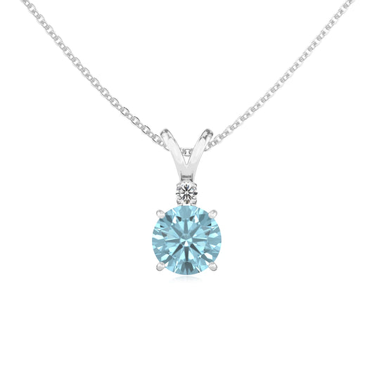 lab grown aquamarine round solitaire v-bale necklaces in sterling silver