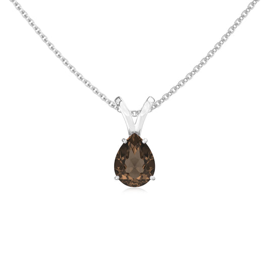 natural smoky-quartz pear solitaire v-bale necklaces in white gold