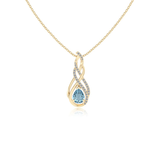 lab grown aquamarine pear solitaire necklaces in yellow gold