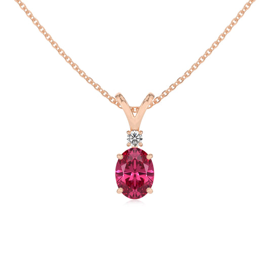 lab grown pink-tourmaline oval solitaire v-bale necklaces in rose gold