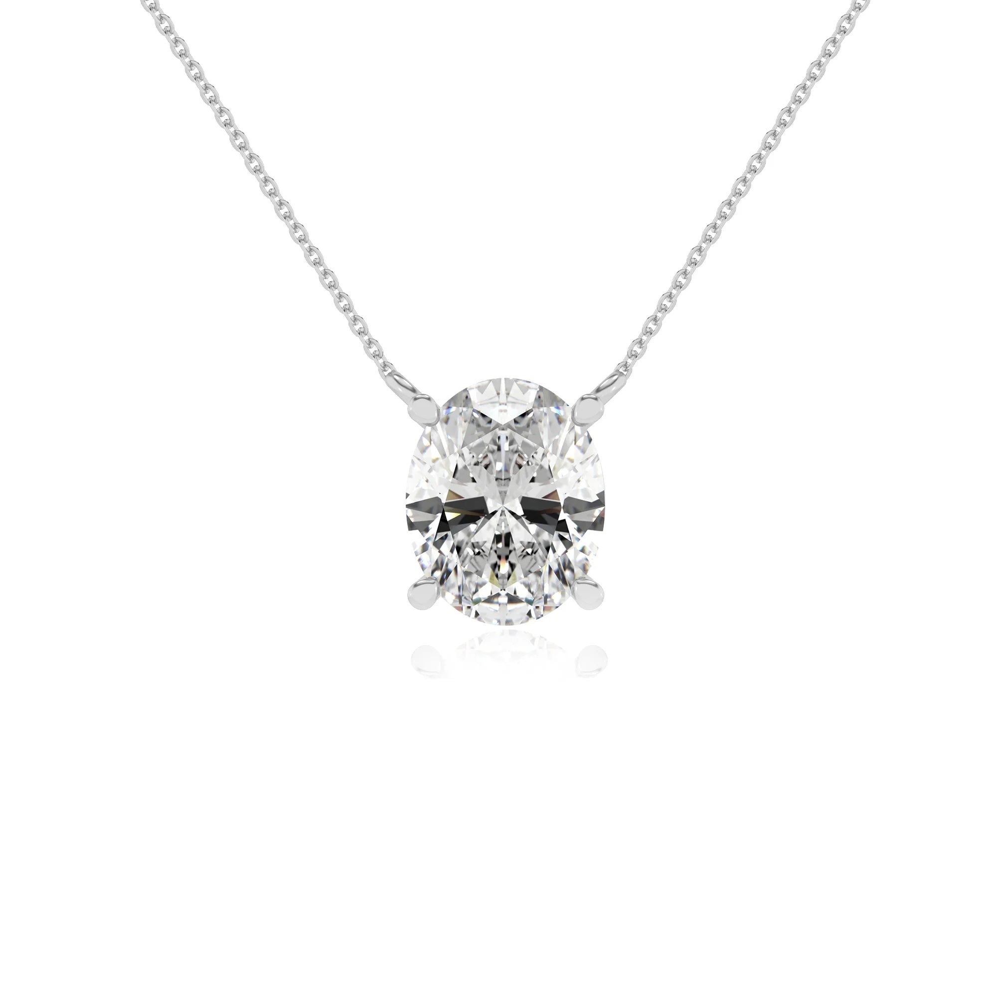 lab grown moissanite oval solitaire necklaces in white gold