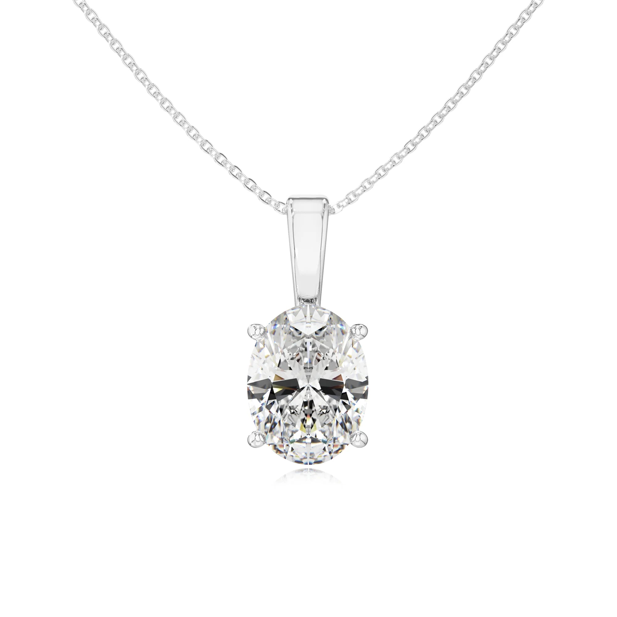 lab grown moissanite oval solitaire necklaces in white gold