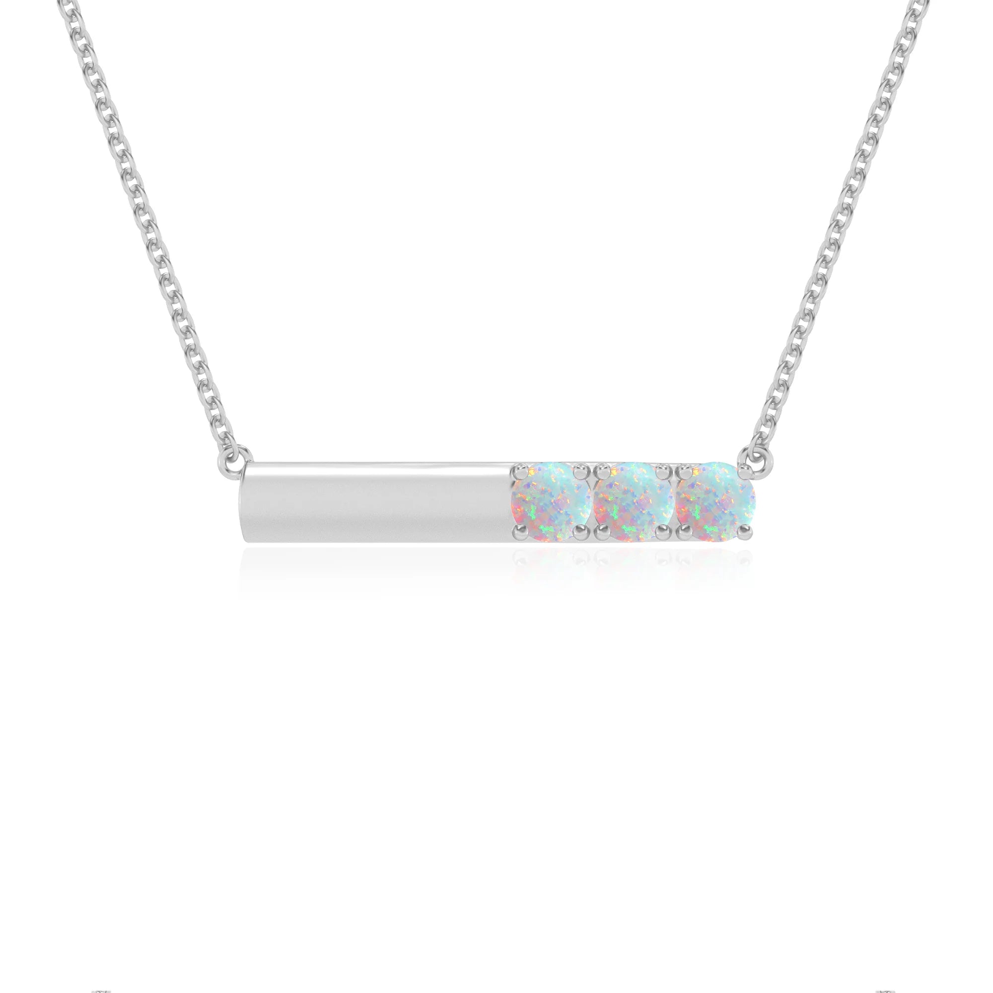 lab grown opal round bar v-bale necklaces in sterling silver