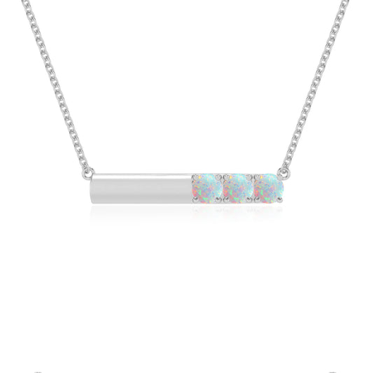 lab grown opal round bar v-bale necklaces in sterling silver