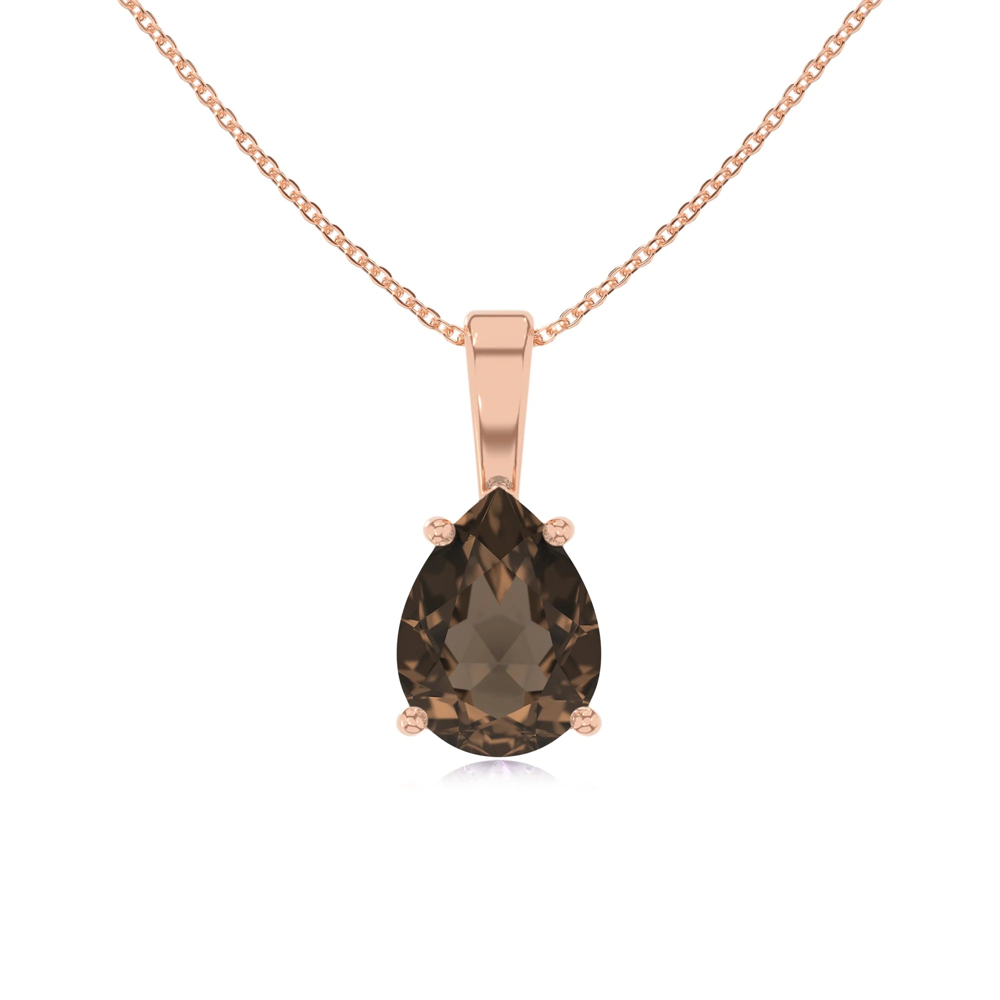 natural smoky-quartz pear solitaire necklaces in rose gold