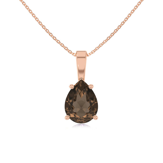 natural smoky-quartz pear solitaire necklaces in rose gold