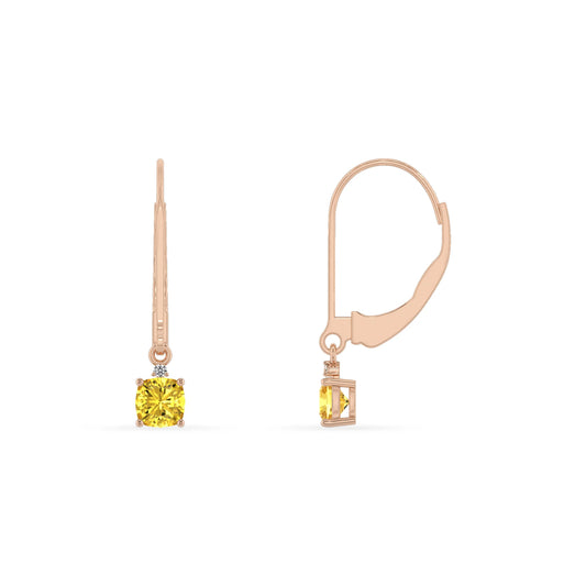 lab grown yellow sapphire cushion drop earrings in rose gold