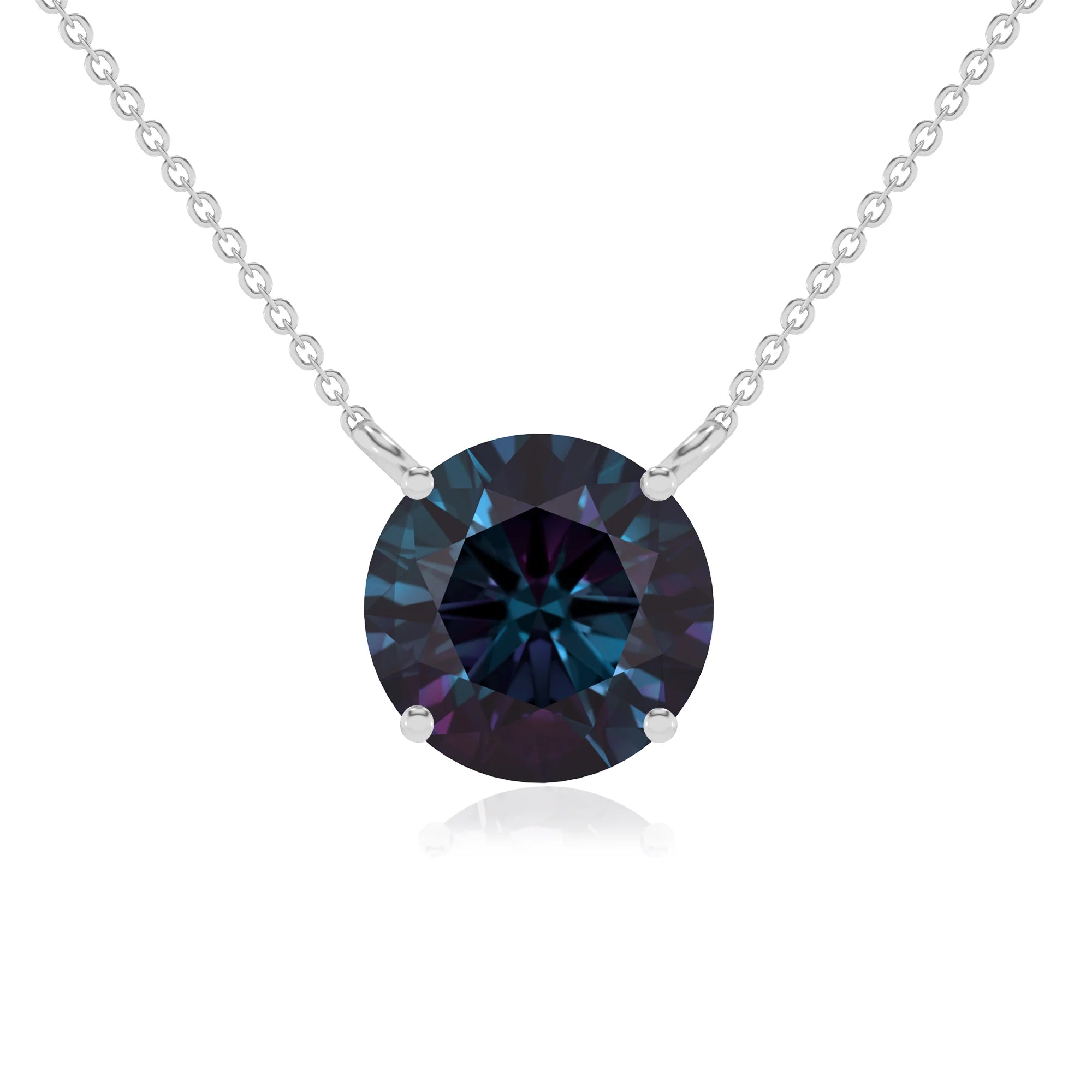 lab grown alexandrite round solitaire necklaces in sterling silver