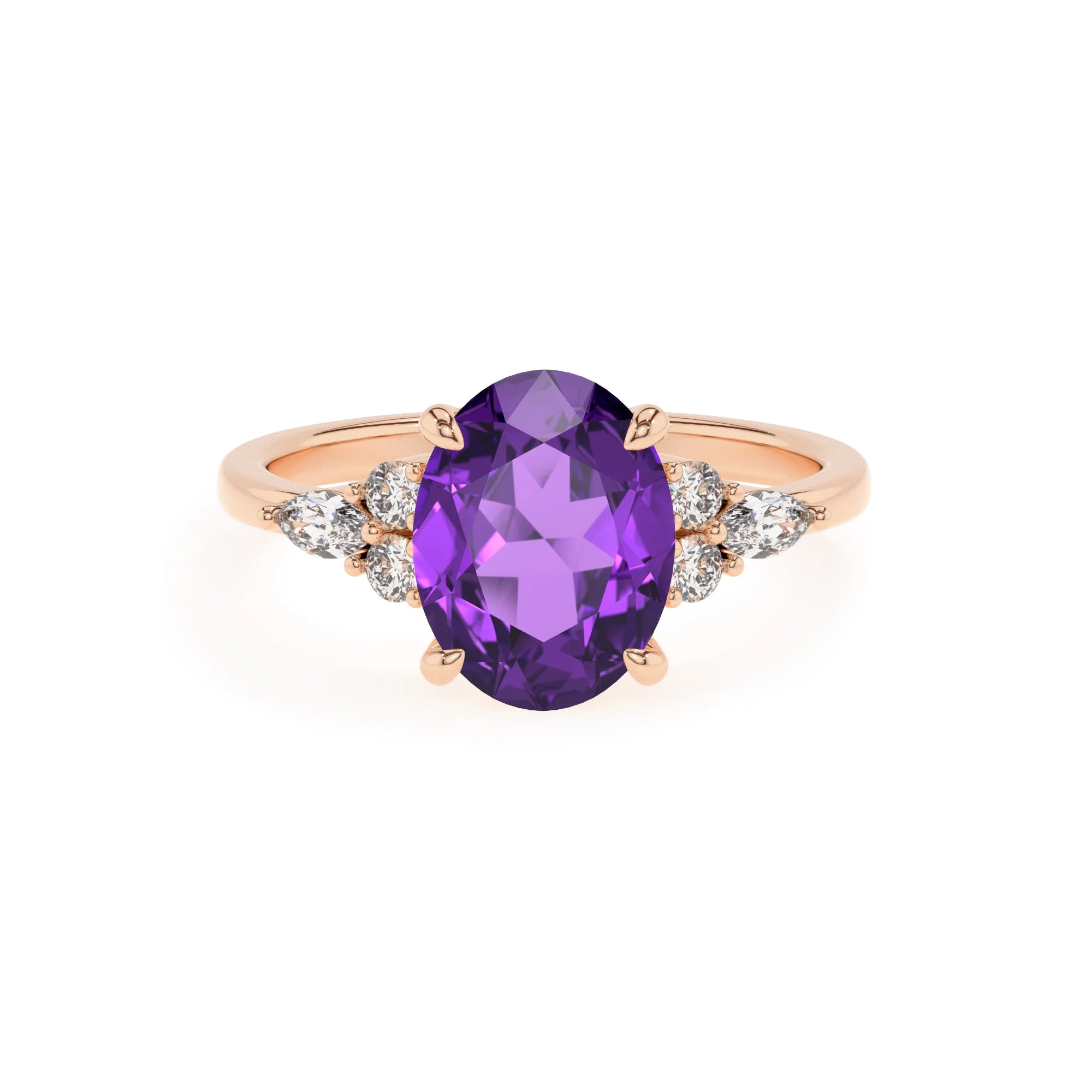 lab grown amethyst oval solitaire rings in rose gold