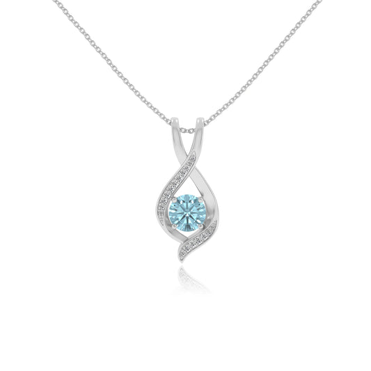 lab grown aquamarine round solitaire necklaces in platinum