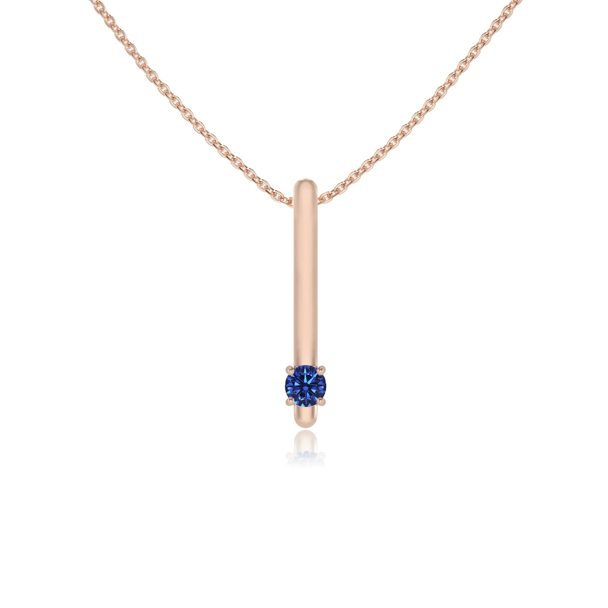 lab grown blue-sapphire round bar necklaces in rose gold