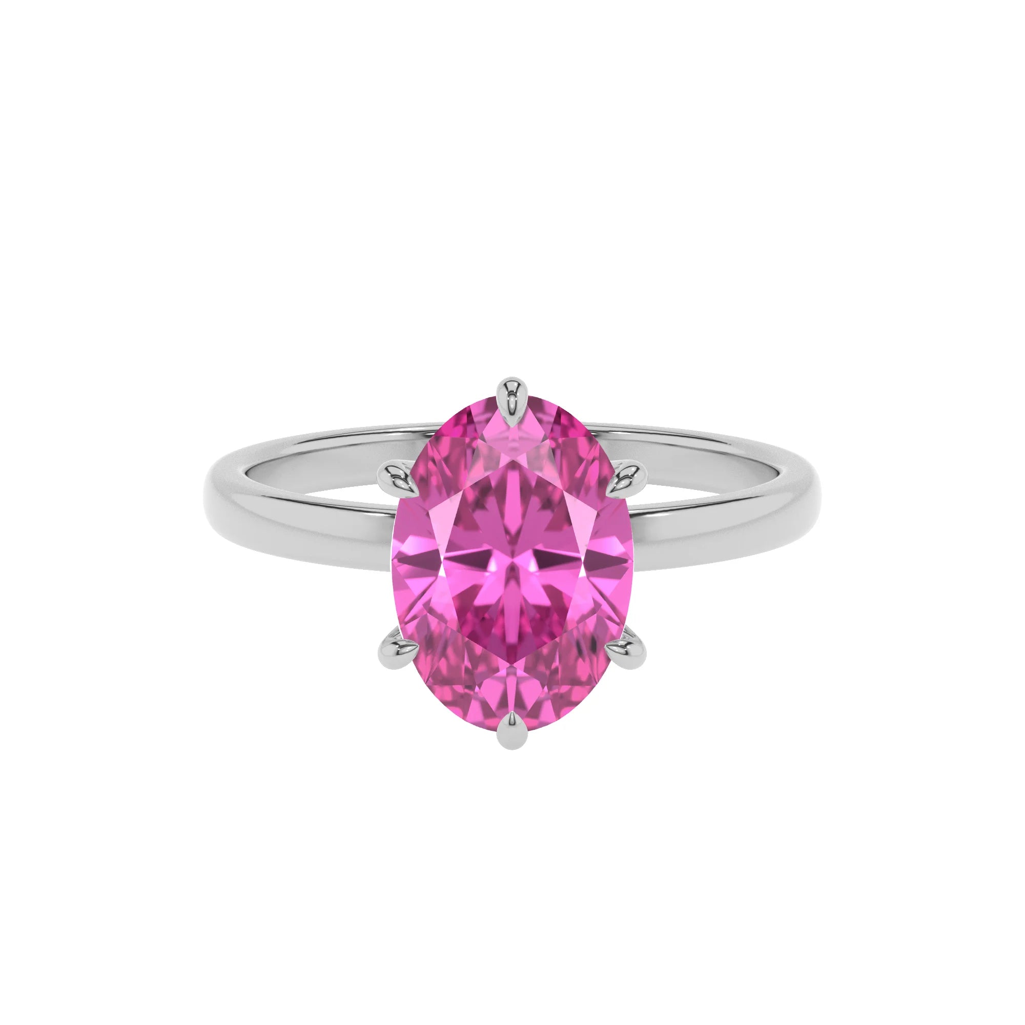 lab grown pink-sapphire oval solitaire rings in white gold
