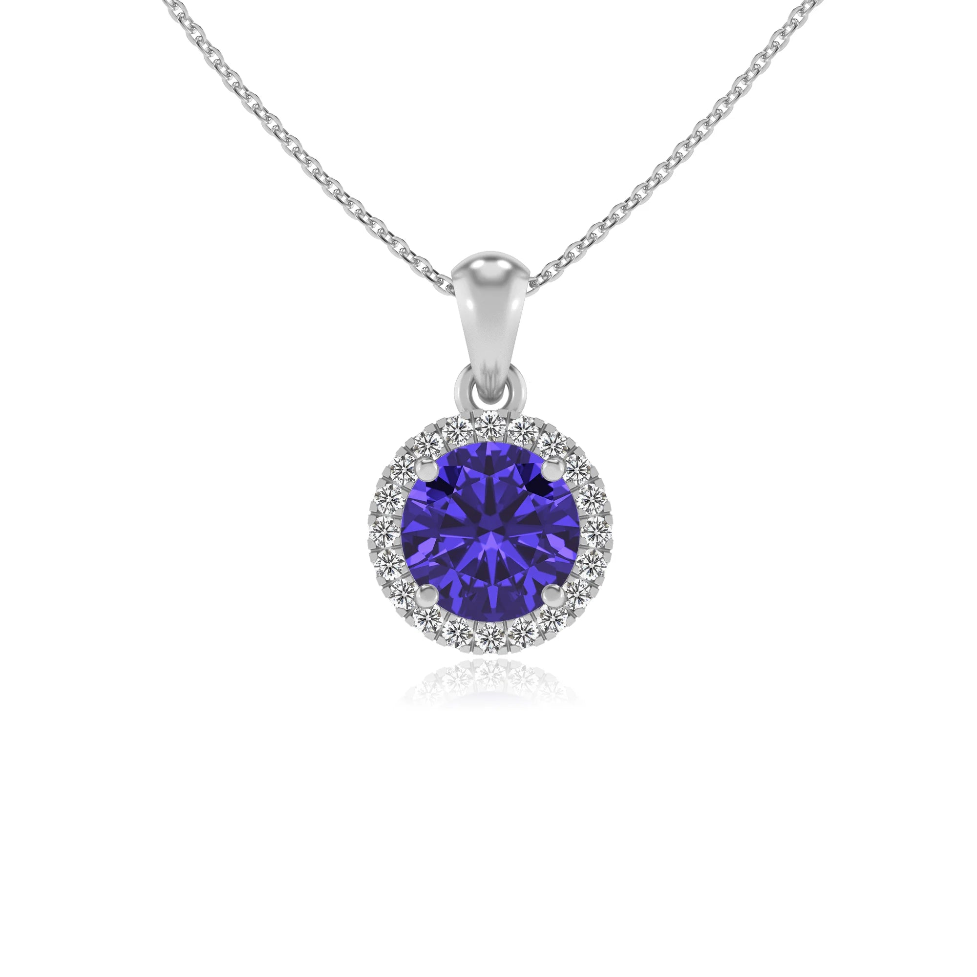 lab grown tanzanite round solitaire necklaces in white gold
