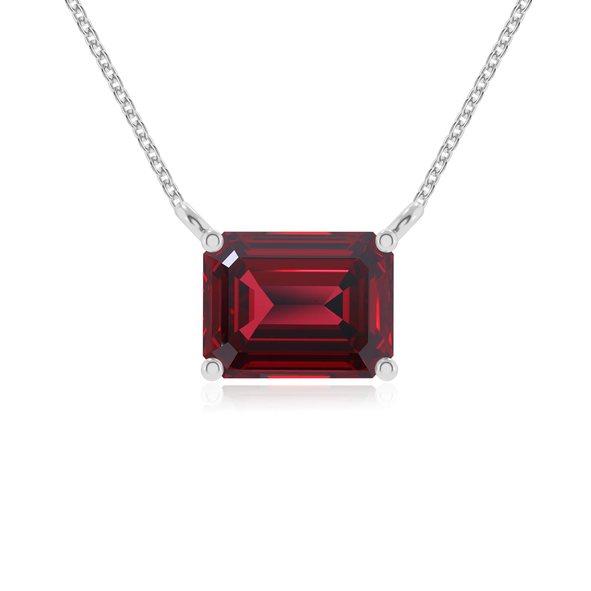 lab grown ruby emerald cut solitaire necklaces in platinum