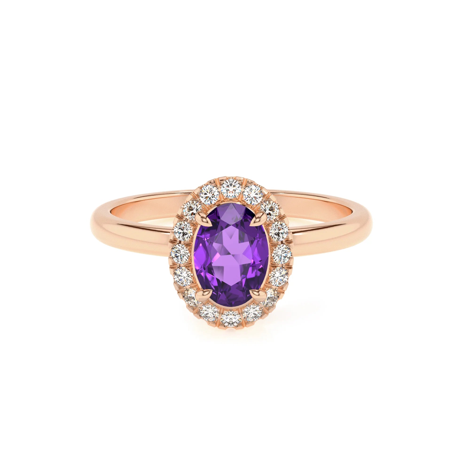 lab grown amethyst oval solitaire rings in rose gold