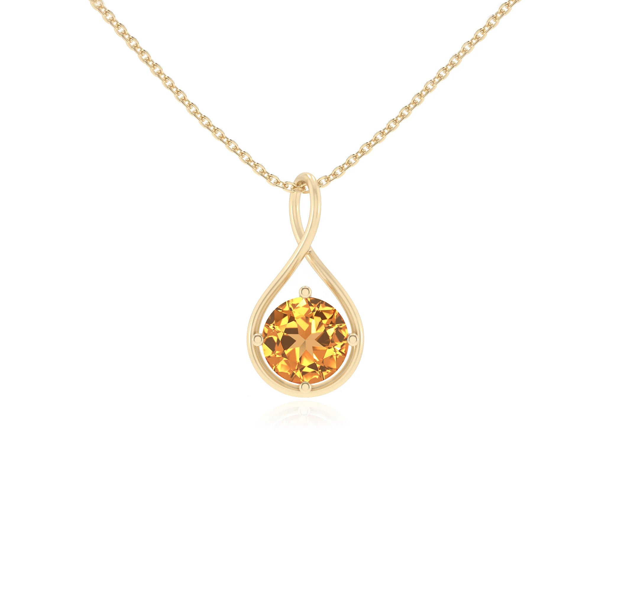 lab grown citrine round solitaire necklaces in yellow gold