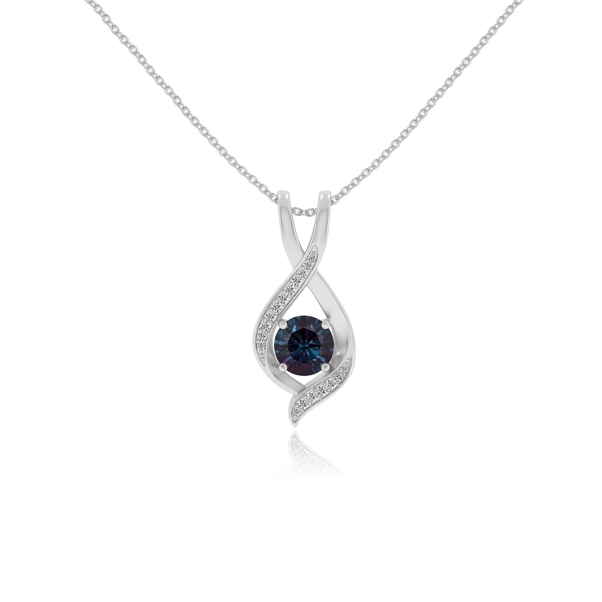 lab grown alexandrite round solitaire necklaces in platinum