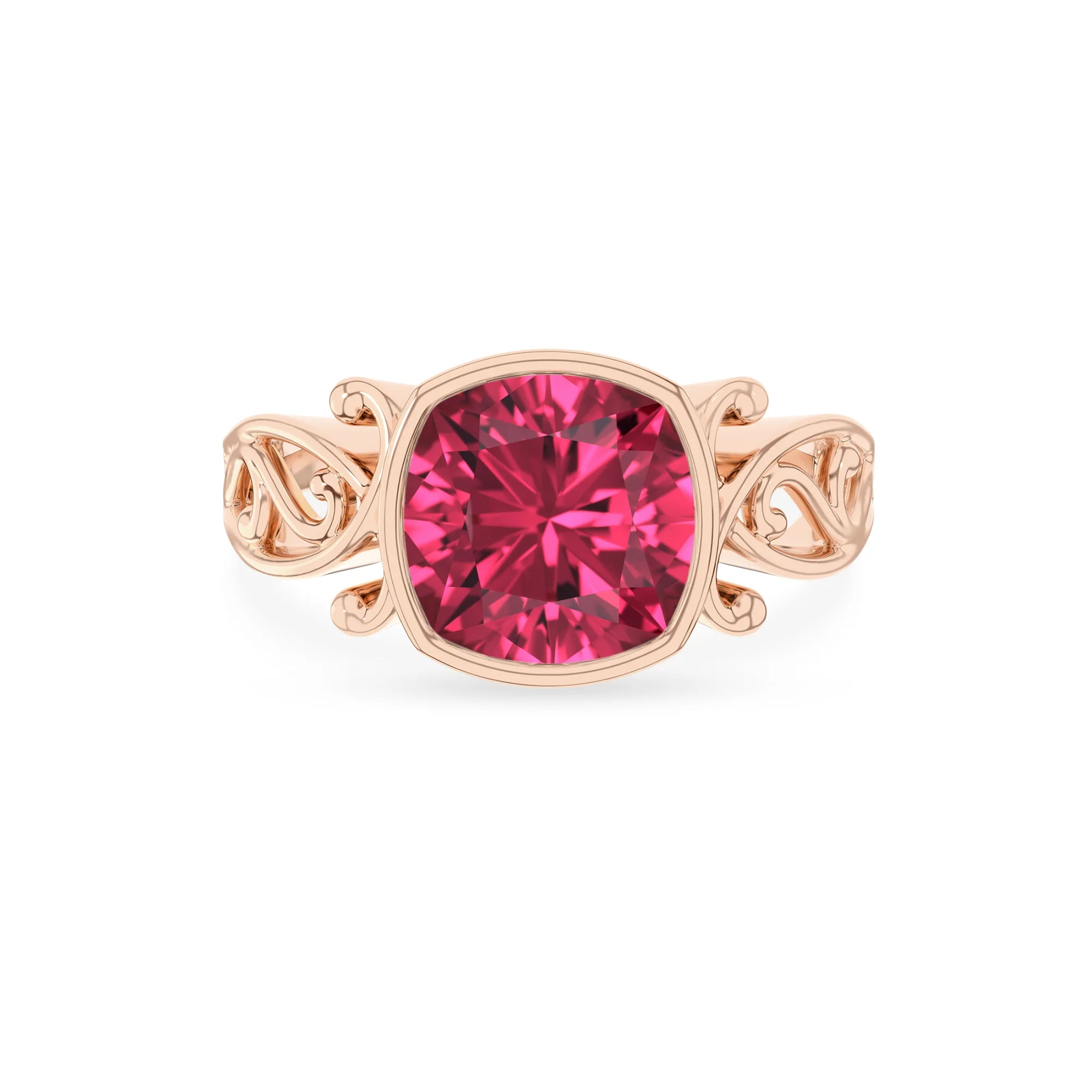 lab grown pink-tourmaline cushion solitaire rings in rose gold