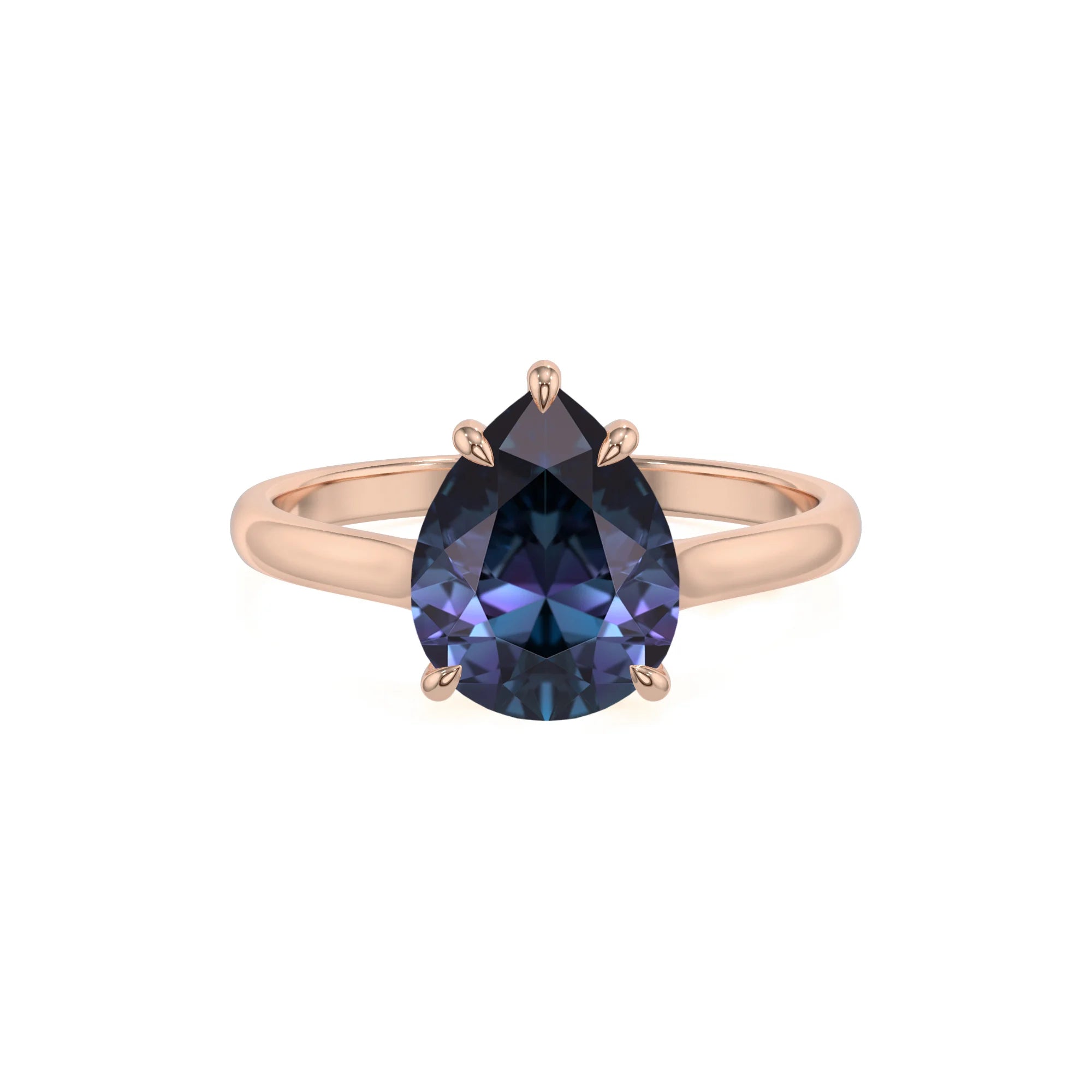 lab grown alexandrite pear solitaire rings in rose gold