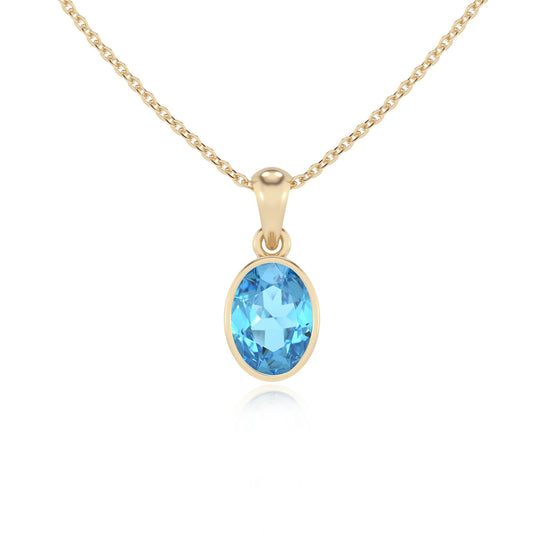 natural swiss-blue-topaz oval solitaire necklaces in yellow gold
