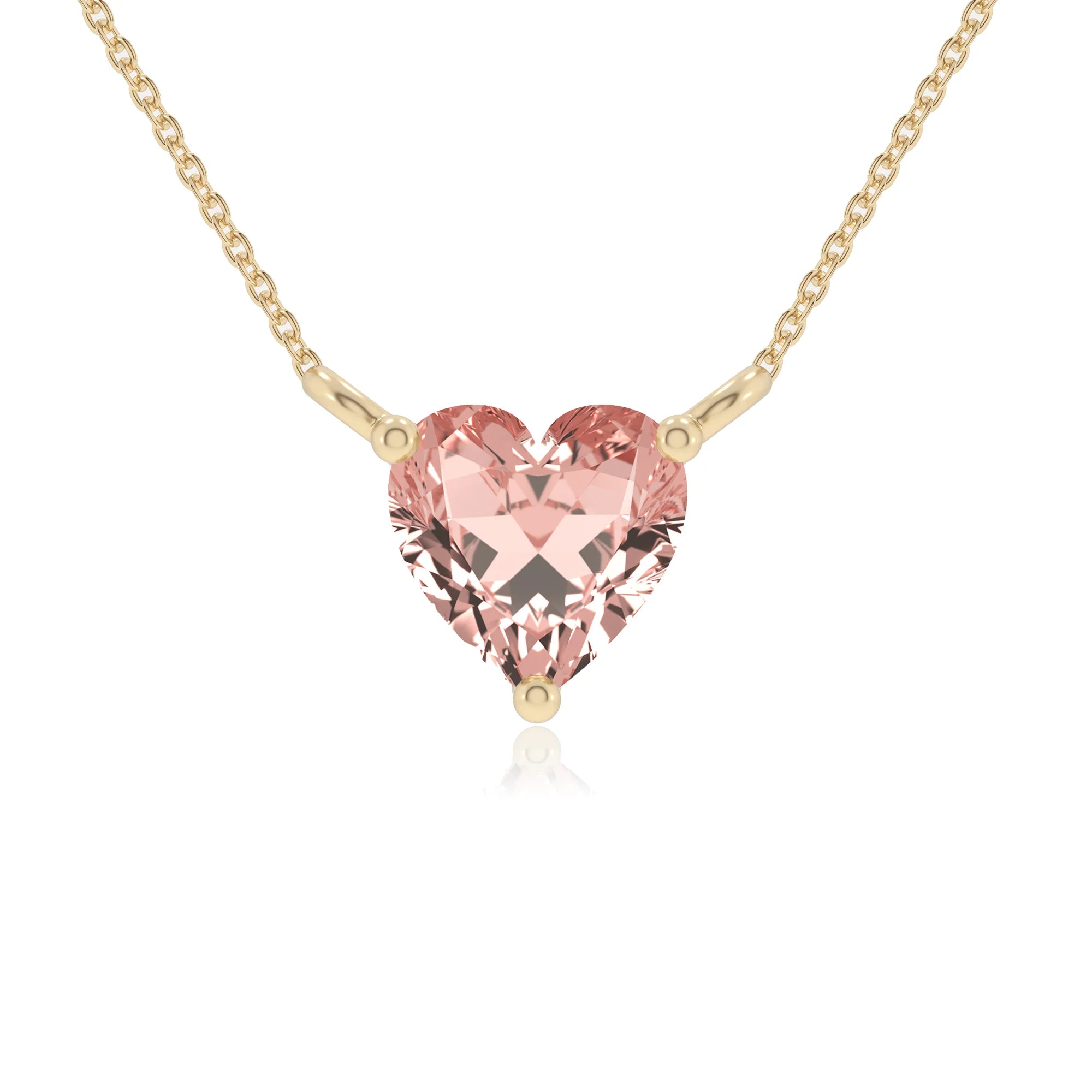 lab grown morganite heart solitaire necklaces in yellow gold