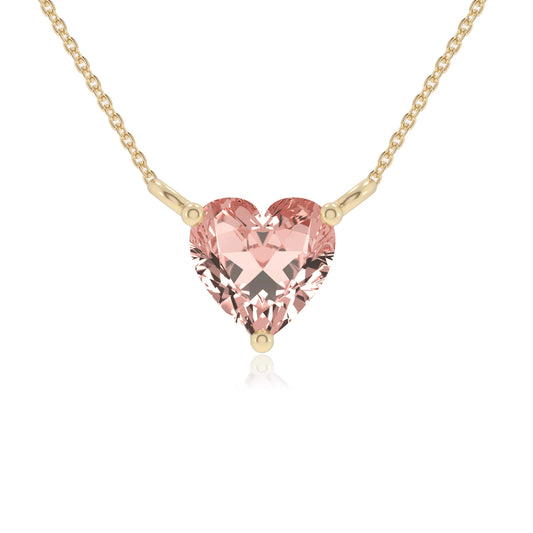 lab grown morganite heart solitaire necklaces in yellow gold