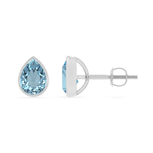lab grown aquamarine pear stud earrings in platinum